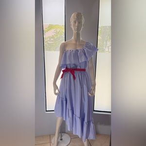 Blue and White cold shoulder Dress